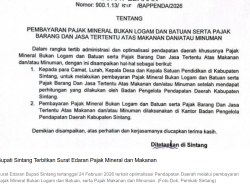 Bupati Sintang Terbitkan Surat Edaran Pajak Mineral dan Makanan